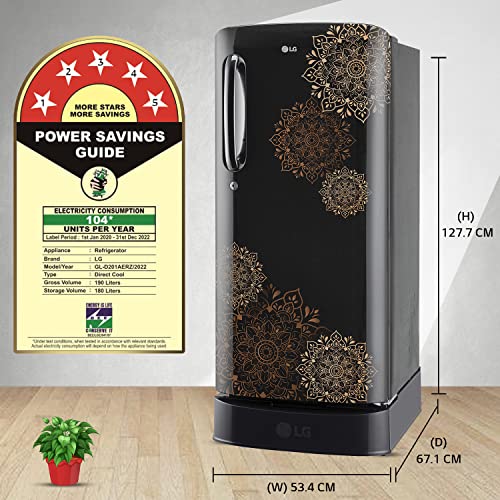 Image of LG 190 L 5 Star Inverter Direct-Cool Single Door Refrigerator Appliance (GL-D201AERZ, Ebony Regal, Base stand with drawer & Fast Ice Making)