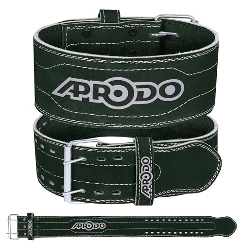 Image of Aprodo Gym Belt for Men and Women Workout with Secure Double Prong Buckle | 8.6mm Thick Suede Leather Professional Belt For Heavy Weight-Lifting, Powerlifting, Bodybuilding, Squatting and Strength Training (Green, XL)