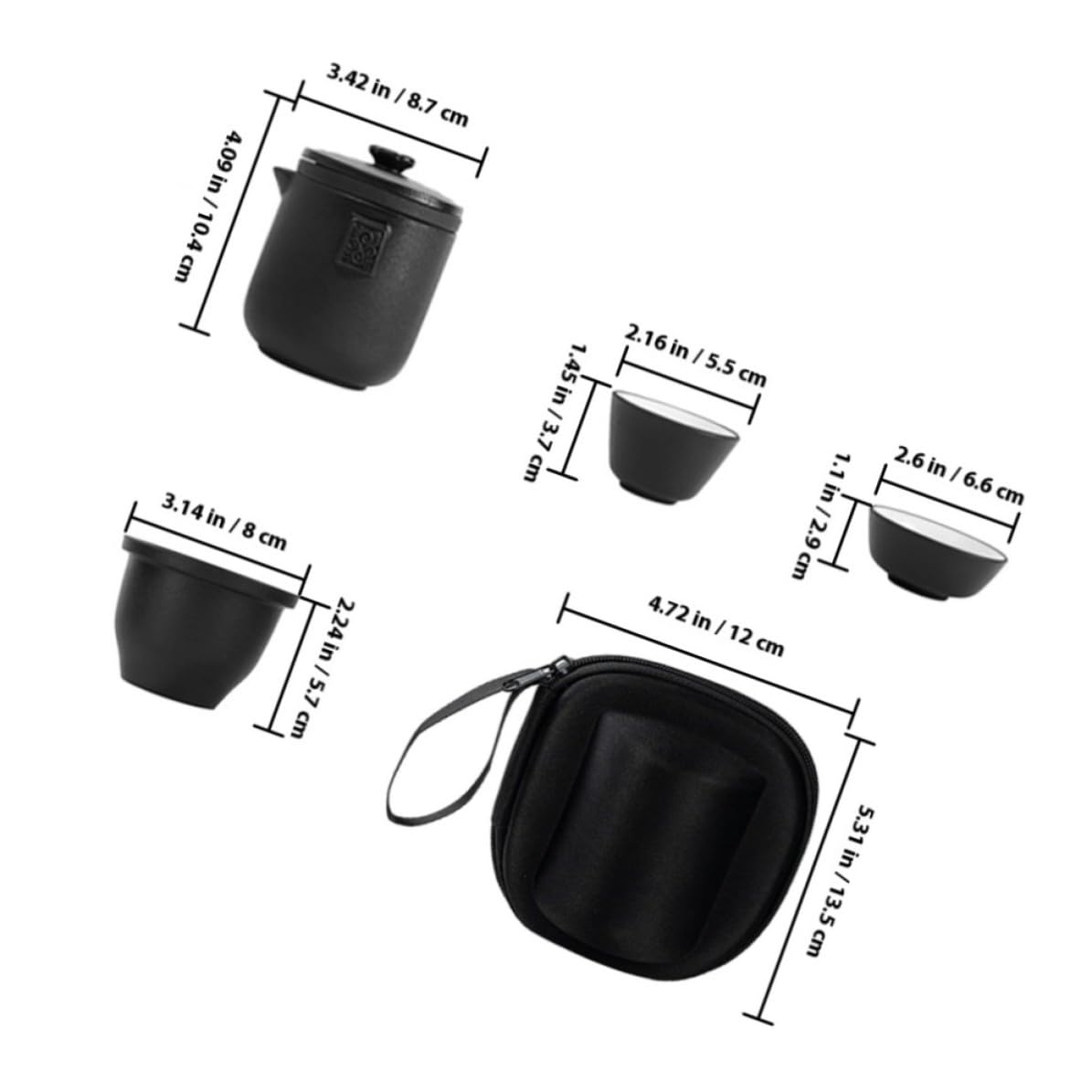 Juego de Té de Cerámica Negro para Viaje, 1 Set con Bolsa