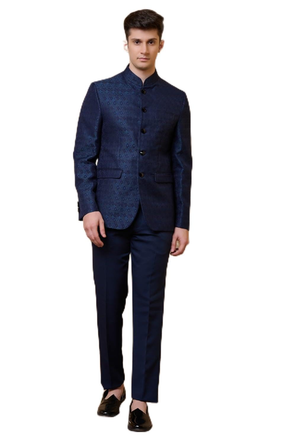 tasva Navy Jacquard Bandhgala For Men-picture-13