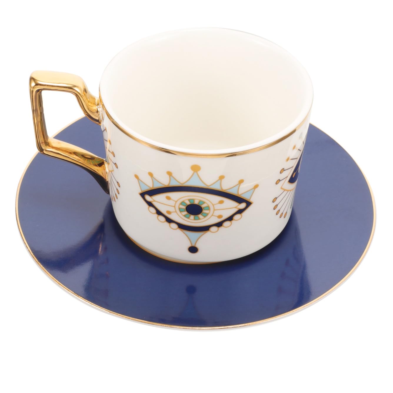 1set Tazze Da Caffè Ceramica Con Piatto Elegante Mug Decorativa Con Design Occhio Maligno Perfetta Per Tè Pomeridiano e Utilizzo Quotidiano