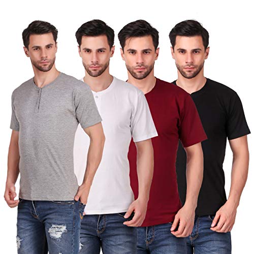 Image of Men's Casual V-Neck Front Button T-Shirt Pack of 4