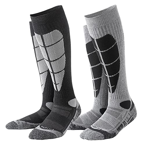 Tough Land Wool Ski Socks For Women & Men–Snowboarding Socks, Otc, Cushioned, Warm, Durable, Easy Care. 2 Pairs #TOP23