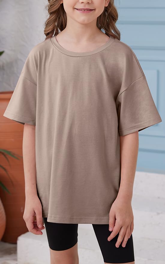 Image of ZDC Girls Short Sleeve T Shirts Kids Summer Oversized Tops Trendy Crewneck Basic Tees 5-14 Years