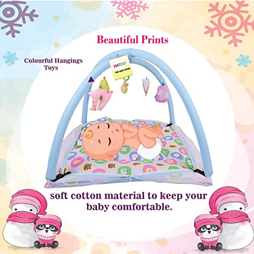 Image of Kwitchy Baby Bedding Set New Born Baby Bed | Mattress | Mosquito Net | Play Gym | Playmats | Cotton | Infants | Gift Combo | Bed with Hanging Toys (0-6 Months) Blue (2PCS Set)