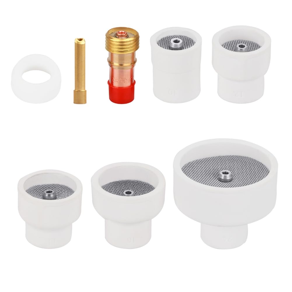 Wesafrae TIG Welding Kit 8pcs White Ceramic Nozzle Alumina Cups Stubby Collets Body Gas Lens Sets for WP17/18/26 TIG Welding