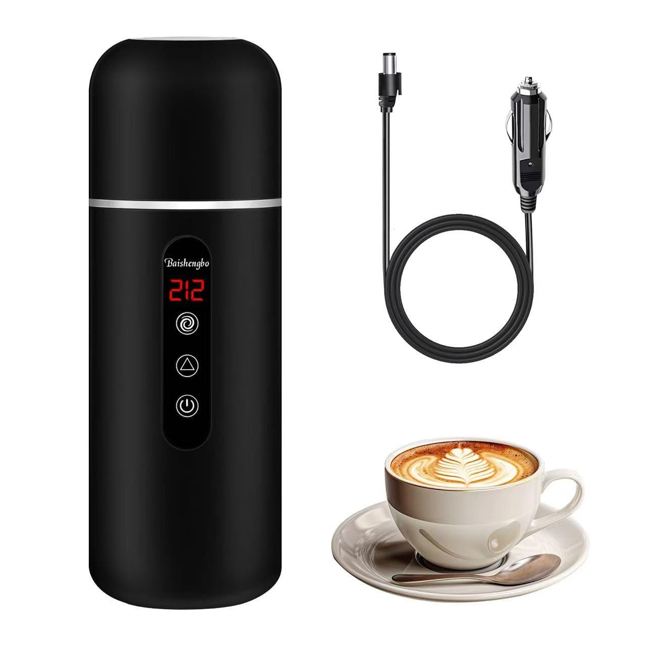 Electric Travel Kettle,12V/24V Car Coffee Warmer Kettle,Portable Hot Water Boiler,Small Hot Water Heater with Built-in Magnetic Induction Stirring