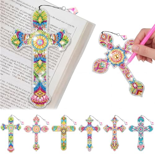 Marque-page strass 5D acrylique motif croix vintage pour loisirs créatifs et projet de lecture