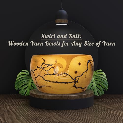 Image of INTAJ Wooden Yarn Bowl for Knitting and Crochet, 7 Inch No-Snag Holder