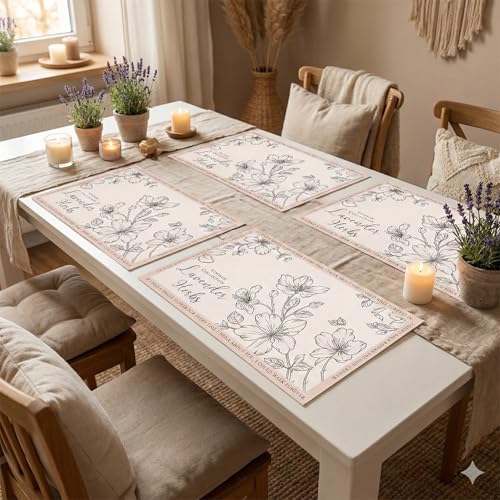 Image of YELONA Leather Dining Table Placemats Set of 4 - Waterproof, Heat Resistant, Anti-Slip, Easy to Clean Table Mats for Dining Table, Kitchen & Home Decor (Pastel Blush, 40 x 30 cm)