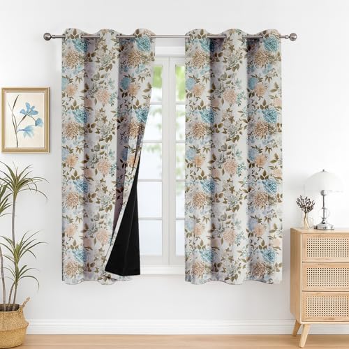 Image of Cloth Fusion Printed 100% Blackout Window Curtains 5 Feet Long Set of 2, Room Darkening Parda with Stainless Steel Grommets for Home Decor (5x4.5 Feet, Blue Blooms)