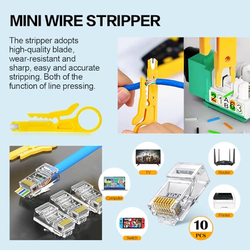 Image of Ethernet Crimping Tool RJ45 /RJ11 Crimper Tools for Cat6 Cat5e Cat5 with 10Pcs Cat 6 RJ45 Connectors and Blades