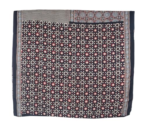 Image of Ethnics of Kutch Womenss Ajrakh Modal Silk Natural Dye Hand Block Print Saree with Blouse Piece - 5.5 Mtr Length