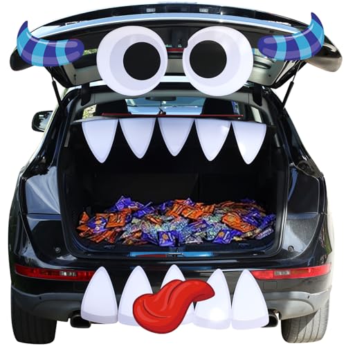 PINGAMOO Trunk or Treat Car Decorations Kit, Cute Blue Horns Monster