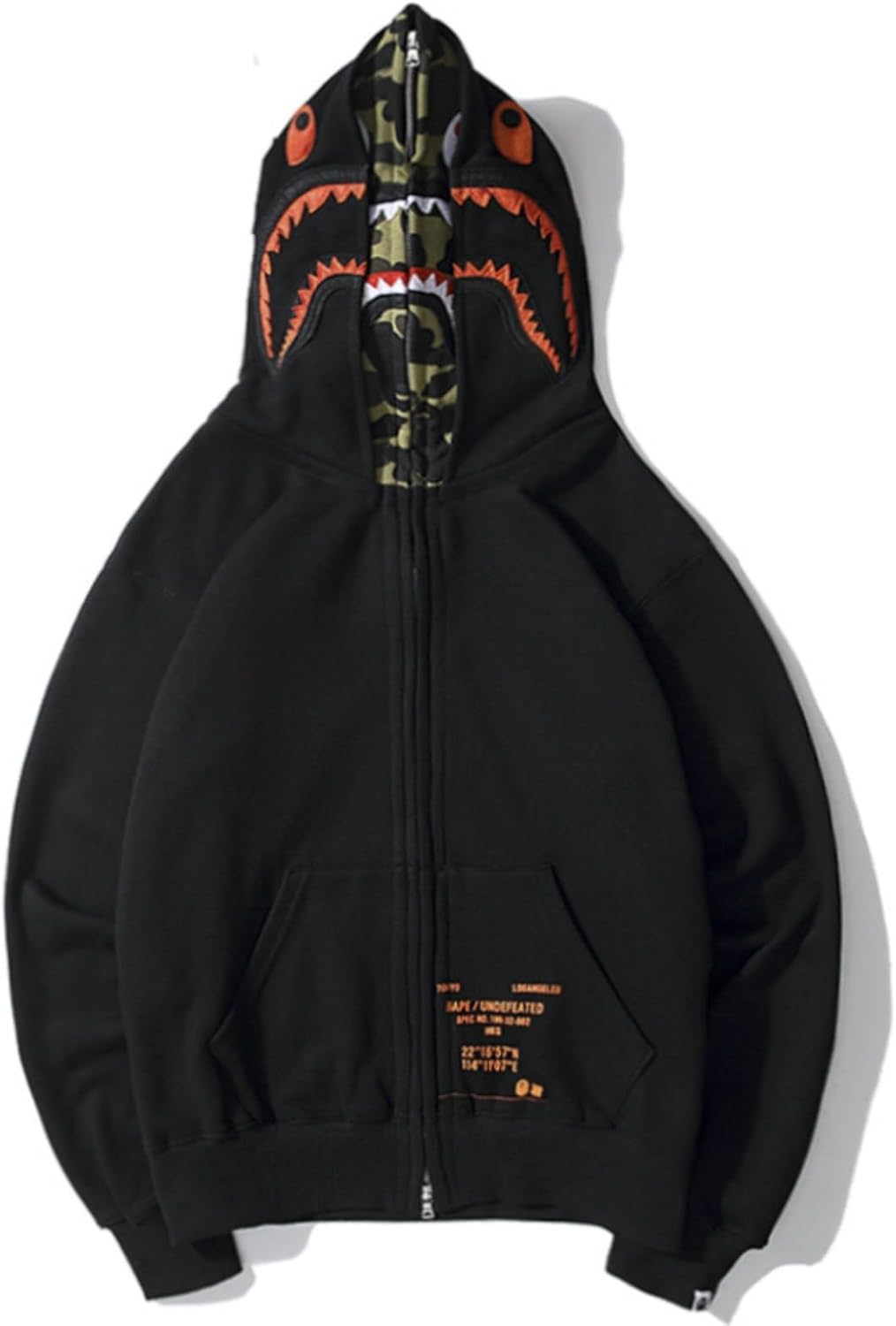 japanese trend bap shark head camouflage embry zipper and velvet double hooded jacket cross-border wholesale