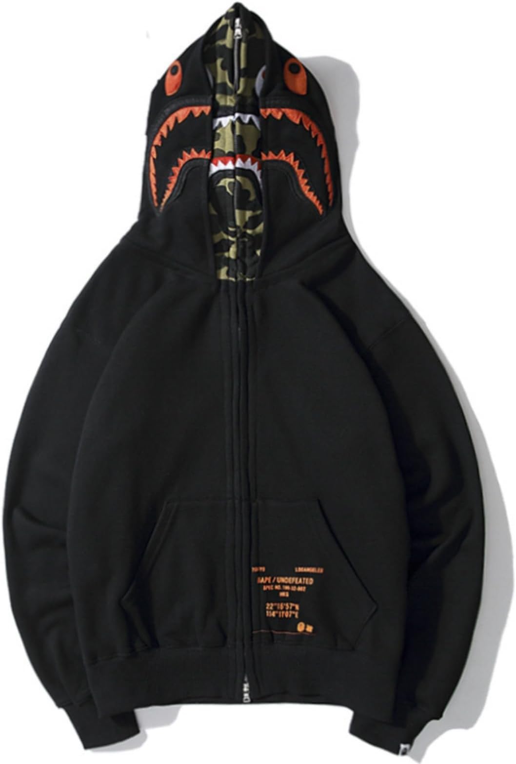 Japanese Trend BAP Shark Head Camouflage Embroidery Zipper and Velvet Double Hooded Jacket with Hood Cross Border Wholesale-color2||XL
