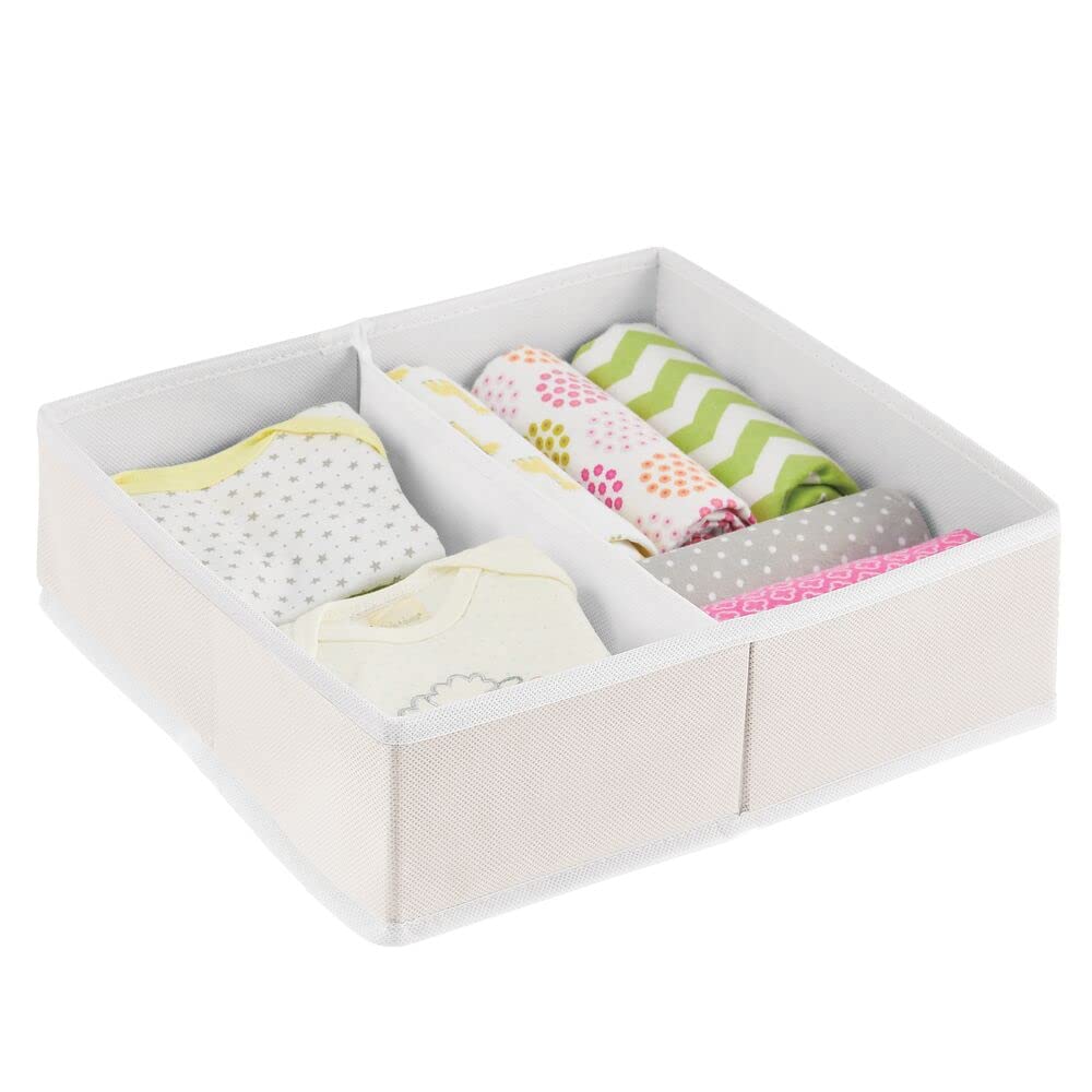 mDesign Set 3 Box portaoggetti Bimbo Organizer Armadio Calze Bavaglini Pannolini 2 Scomparti Crema Bianco