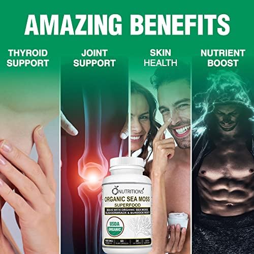 Miniatura 4 de O NUTRITIONS Superalimento orgánico de musgo marino hecho con musgo marino irlandés, raíz de bardana y vejiga - Suplemento alcalino crudo Seamoss