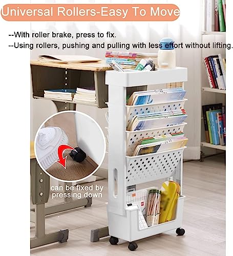 Bibliothèque mobile à roulettes blanche - Étagère compacte et fine - 4