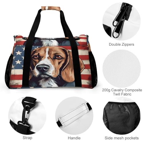 Beagle Dog American Flag Personal Item Bag Travel Duffel Bag Sports Tote Gym Bag Luggage Duffle for Women Men3