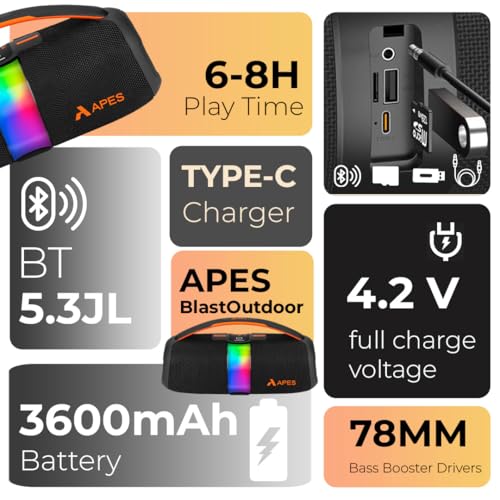 Image of APES BlastOutdoor Bluetooth Party Speaker, 8Hrs Playtime, Dynamic RGB LED's, 40W Speaker (Black)