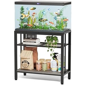 VOWNER 20-29 Gallon Fish Tank Stand – Metal Aquarium Stand, 30.7″ L x 13.8″ W x 29.5″ H, Heavy Duty Reptile Tank Stand, Adjustable 3-Tier Fish Tank Rack Shelf for Home Office, 440LBS Capacity, Grey