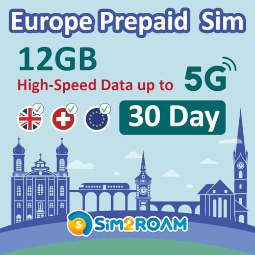 Europe Prepaid SIM Card | 30 Day Use | 12GB of...