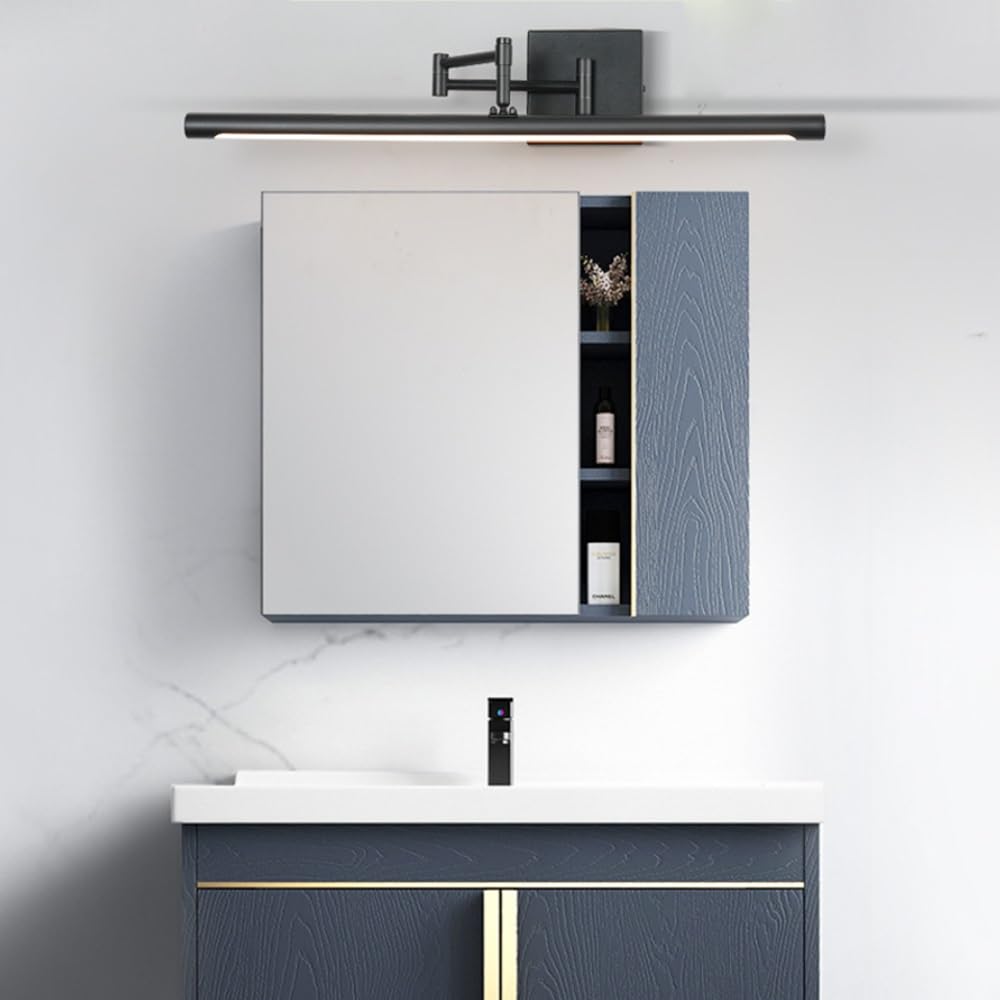 Lampada Specchio LED Moderna, Applique Bagno Lineare con Braccio Regolabile Luce per Specchio Orizzontale per Trucco e Pittura(Black(4000K),42cm/16.53in)