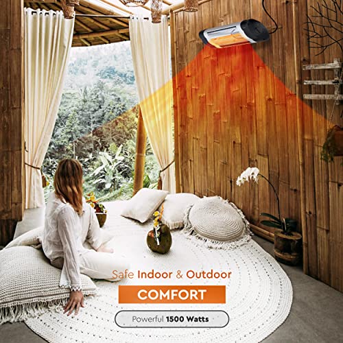 Comfort Zone Czph10 1,500-Watt Electronic Indoor/Outdoor Wall Mounted Patio Heater With Adjustable Thermostat, Timer Function, & Ip34 Waterproof Rating, (Mounting Hardware Included) #TOP3