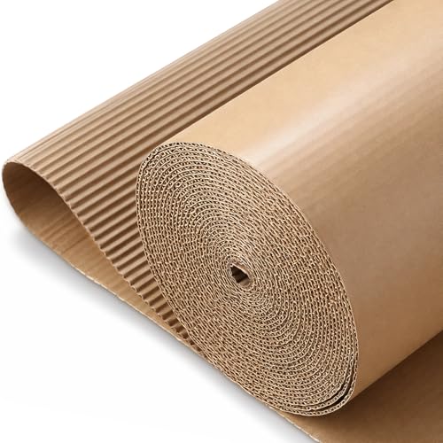 Image of MotiMind Corrugated Cardboard Roll, 17 x 400 Inch Single Face Cushioned | Wrap Corrugated Cardboard Paper for Shipping, Packing, Moving, Crafts & Floor Protection,Brown