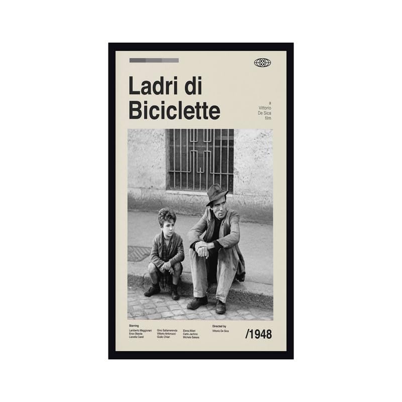 Image of BLINKART Ladri Di Biciclette Bicycle Movie Poster Frame 8x12 Inch | Premium 300 GSM Paper Wall Print | Mid Century Vintage Film Artwork for Home, Bedroom, Living Room, Office | Framed Photo Decor