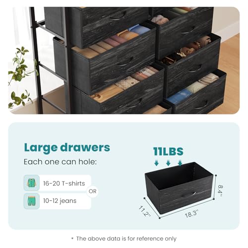 Image of OLIXIS 8 Drawer Storage Dresser for Bedroom, Closet Organizers Units | Fabric Dresser with Wooden Top, Chest of Drawers Clothes Storage, Tower Cabinet, TV Stand Furniture, Black Wood Grain