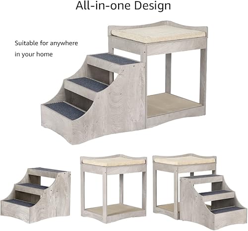 Miniatura 7 de unipaws Litera para mascotas con escalón extraíble para perros y gatos, plataforma de asiento de ventana de varios niveles con cojín y almohadilla