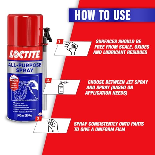 Image of Loctite All purpose spray cleaner for Home & Auto Maintenance, Rust&Stain remover, Cleans Chimney & Sticky Residue,lubricates rusty locks and surfaces, Ideal for Home, Kitchen, Automotive,DIY (200 ml)
