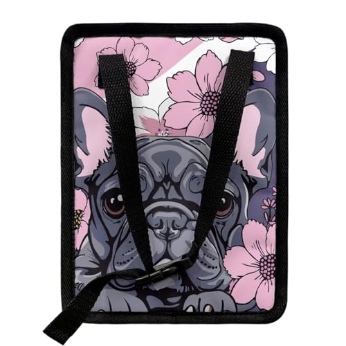 Image of Talayituse French Bulldog Cherry Blossom Print Car Trash Can with Lid, Leak Proof Auto Trash Bag Hanging Vehicle Garbage Can Multipurpose Storage Container for Back Seat Road Trip
