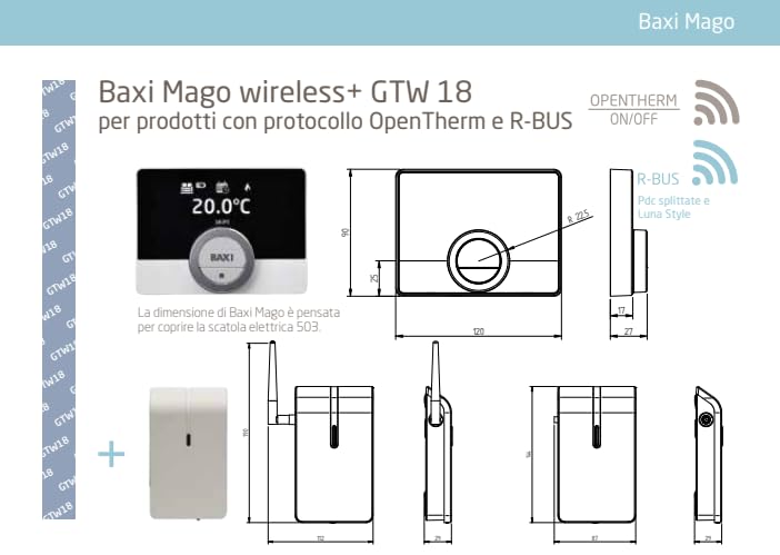 Cronotermostato a Parete Baxi Mago WIRELESS con Modulo Wi-Fi e Kit Adattatore Caldaia