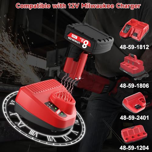 Image of 2Pack 8.0Ah Replacement for Milwaukee M12 Battery Charger Kit 12V Lithium Batteries with LCD Display Compatible with 12 Volt 48-11-2420 48-11-2401 48-11-2402 48-11-2430 48-11-2440 Cordless Power Tools