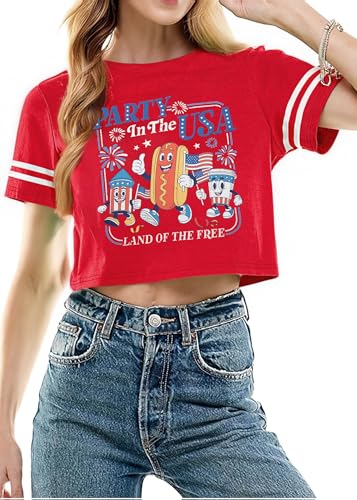 Image of MYHALF Women USA Flag 250th Patriotic 4th July Memorial Day Crop Shirt