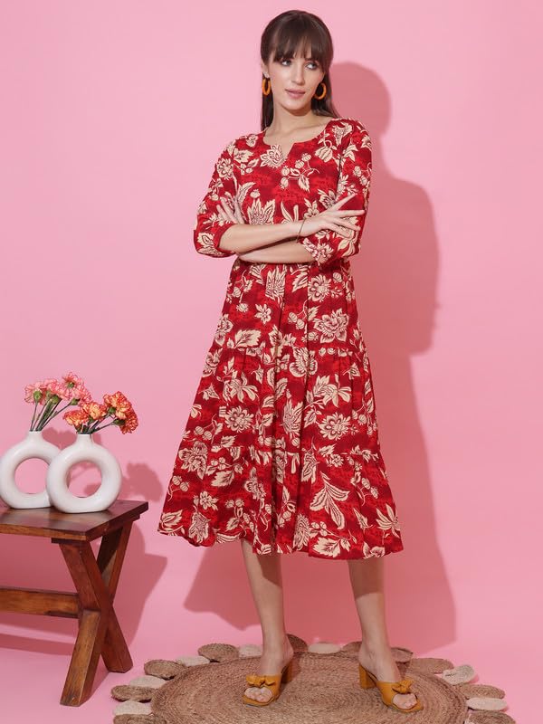 Image of Sheetal Associates Women's Casual 3 /4 Sleeve Crepe Fit and Flare Dress| Comfortable Relaxed Fit Summer Party Dress