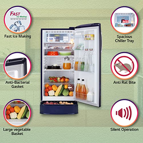 Image of LG 190 L 5 Star Direct-Cool Smart Inverter Compressor Single-Door Refrigerator ( a€ŽGL-D201ABEZ , Blue Euphoria , Base stand with drawer), Free 1 Year Extended warranty
