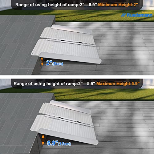 Ruedamann 24" L×28.3" W Threshold Ramp,2Ft Wheelchair Ramps,Using Height 3.9",600Lbs Capacity For Home,Steps,Stairs,Handicaps,Doorways,Aluminum Folding Ramps For Wheelchairs #TOP3