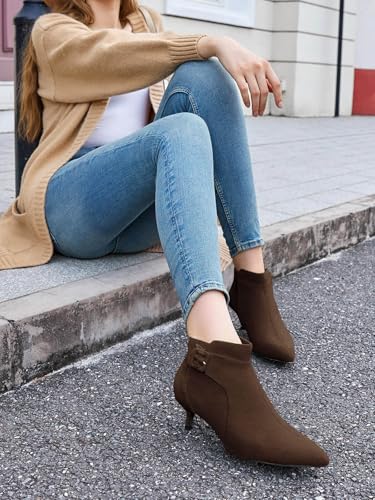 Juliet Holy Womens Pointed Toe Ankle Boots Kitten Heels Faux Suede Booties Side Zipper Dress Shoes2