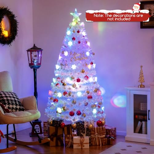 GOFLAME-6-FT-Pre-Lit-Christmas-Tree-Artificial-Fiber-Optic-Christmas-Tree-with-Lighted-Top-Star-Iridescent-Leaves-36-Snowflakes-Lights-230-Branch-Tips-Holiday-Xmas-Decoration-Tree-for-Home-Party GOFLAME 6 FT Pre Lit Christmas Tree Artificial Fiber Optic Christmas Tree with Lighted Top Star Iridescent Leaves 36 Snowflakes Lights 230 Branch Tips Holiday Xmas Decoration Tree for Home Party