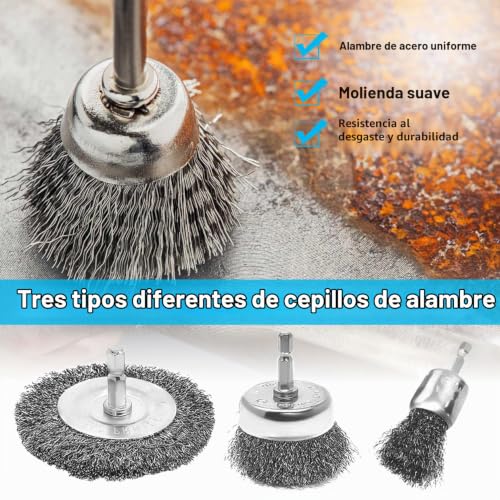 Miniatura 5 de 16 Piezas Cepillo De Alambre Para Taladro, 6 Mm Cepillo Metalico Limpieza, 19-100 Mm Wire Brush Set, Cepillo Abrasivo Para Taladro Para Eliminación De Óxido, Corrosión, Pintura