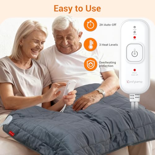 Image of Comfytemp Far Infrared Large Heating Pad 27 inchx35 inch for Deeper Back & Period Relaxation, FSA Eligible Weighted Electric Heat Pad with Evenly Filling Ceramic Bead for Better Fit, HSA King Size Heated Pad
