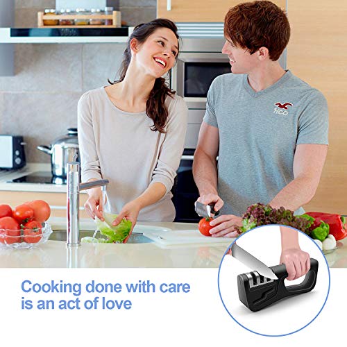 image for ONECOOK Manual Kitchen Knife Sharpener 3 Stage, Professional 4 in 1 Kn