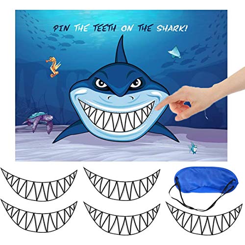 Shark Party Supplies, Pin The Teeth on The Shark, Shark Party Games, 15PCS Teeth for Shark Theme Kids Under the Sea/Pool/Beach Birthday/Baby Shower Party Supplies Decorations