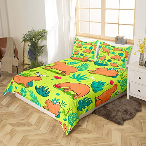 Cute Capybaras Bedding Set Twin Size,Cartoon Style Duvet Cover For Kids Boys,Funny Capybaras Birds Comforter Cover Kawaii Room Decor For Teens Girls,Lovely Rodent Animals Quilt Cover 1 Pillowcase #TOP1
