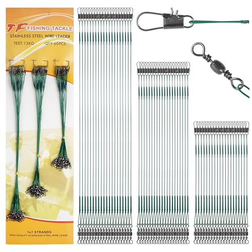 SUNCN 釣りリーダー 60個 海水ワイヤーリーダー スイベルスナップアソート ステンレススチール 釣りワイヤー 具 ルアー/餌リグフックコネクタ用