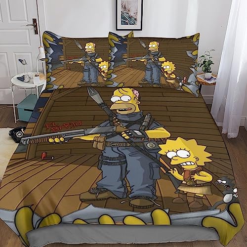 Simpson Juego De Sábanas Y Fundas Nórdicas Impresas En Dibujos Animados 3D con Microfibra Suave, Fundas De Almohada, Cremallera Oculta Almohada De Cama para Niños Hombres Double(200x200cm)
